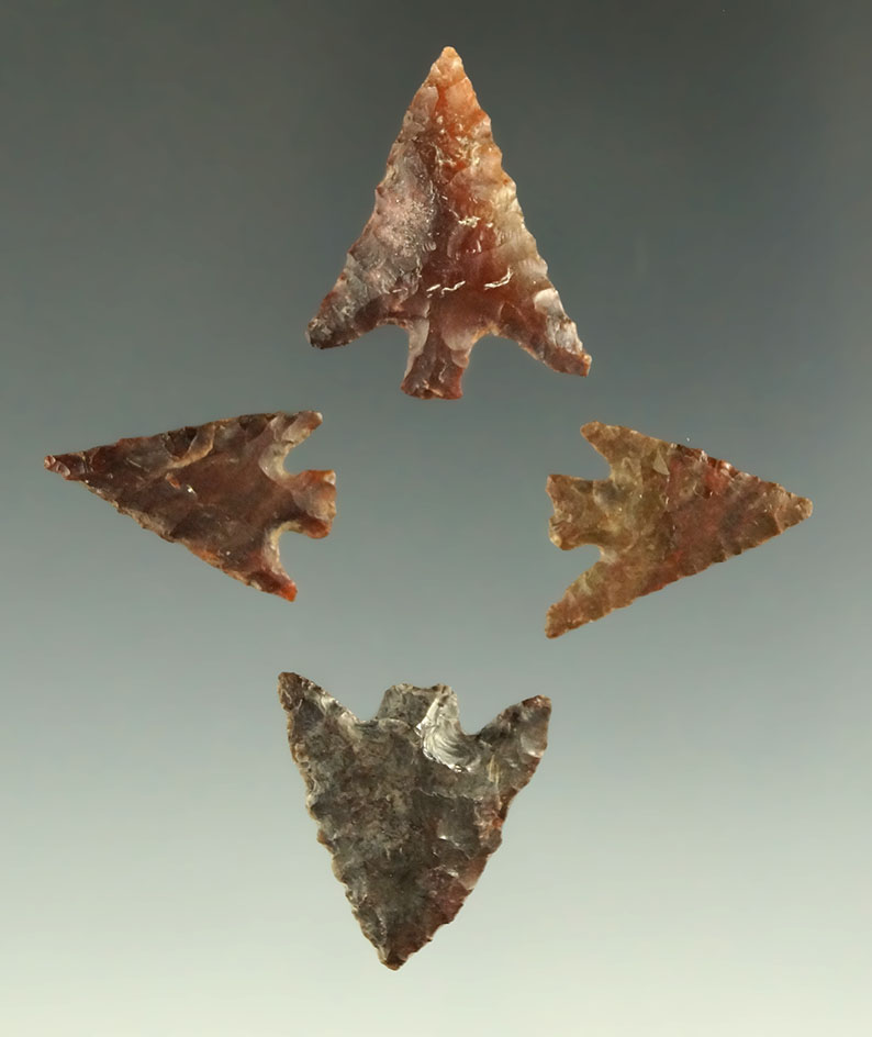 Set of four Columbia Plateaus found near the Columbia River, Washington. Largest is 1".