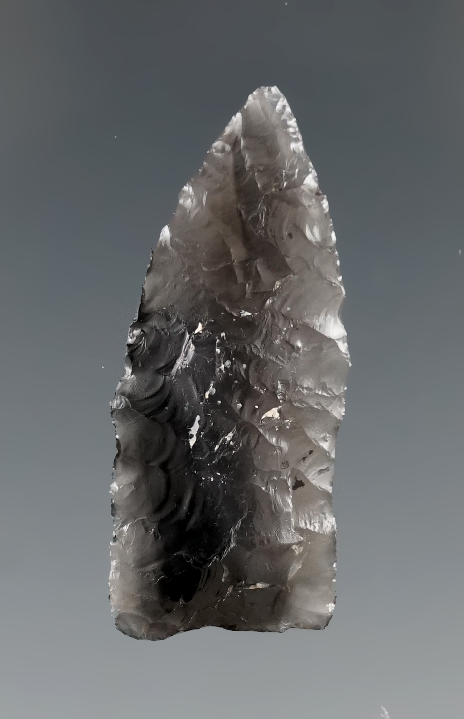 1 5/16" nicely styled Buchanan point made from black, grey and clear obsidian - Oregon.