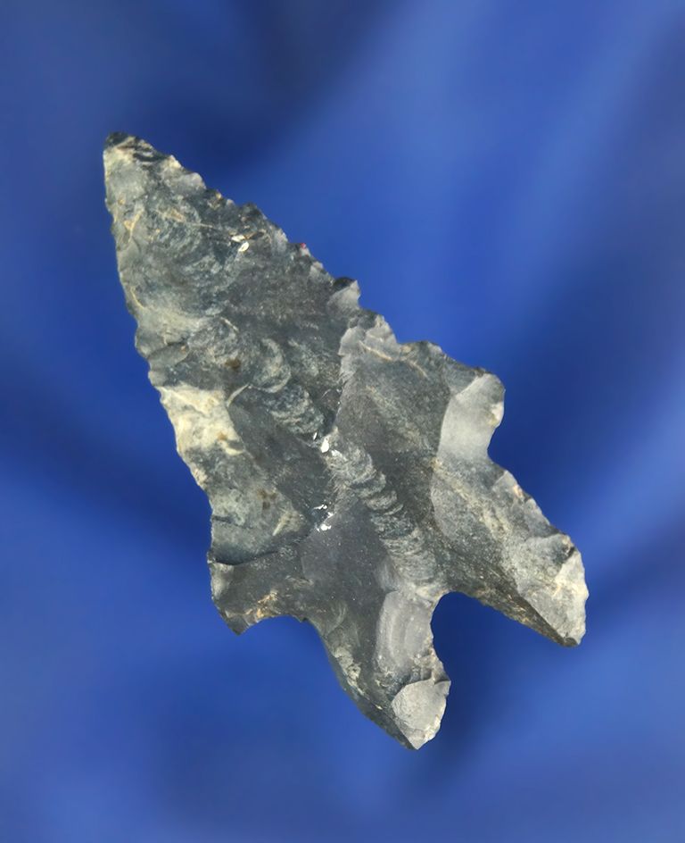 Rare style 1 7/8" Fractured Base Lake Erie Bifurcate made from Coshocton Flint - northern Ohio.