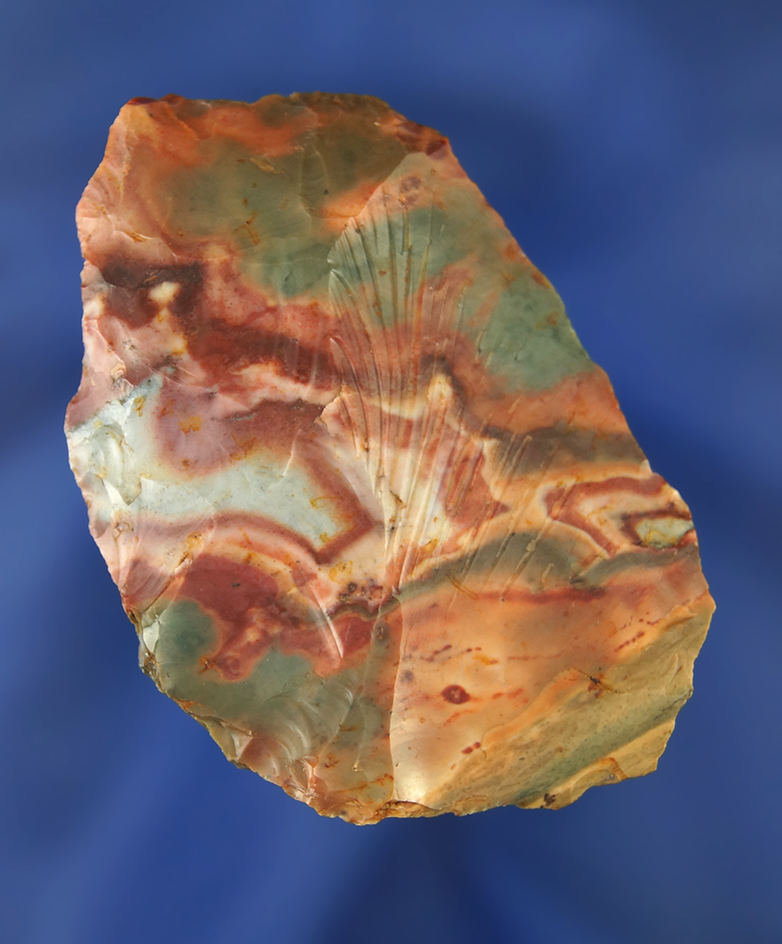 Very colorful 2 3/8" Flint Ridge Flint Knife found by Harry Cline in Ohio. Ex. Steve Olenick.