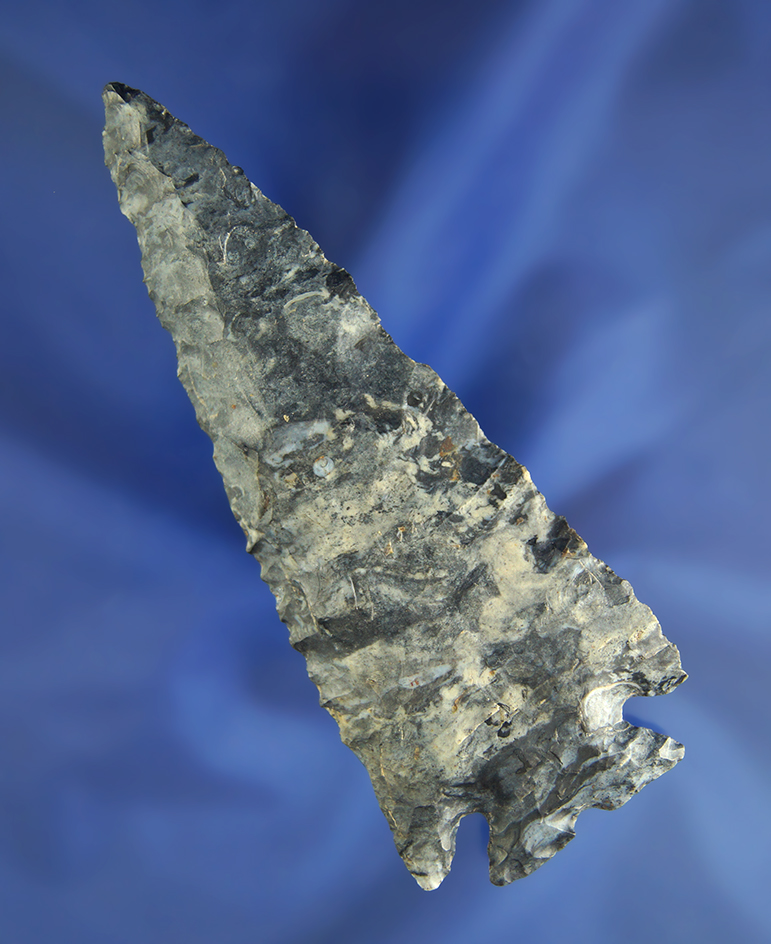 4 1/4" Notched Base Dovetail made from beautifully mottled Upper Mercer flint found in Ohio.