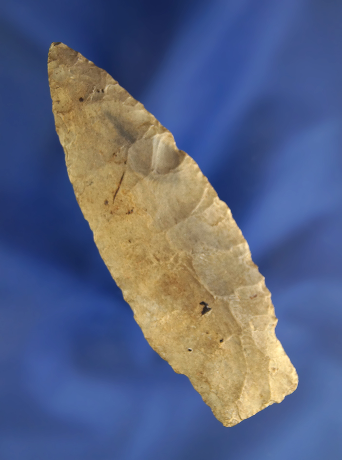 3 1/4" Paleo Stemmed Lanceolate made from Delaware chert found in Crawford Co.,  Ohio