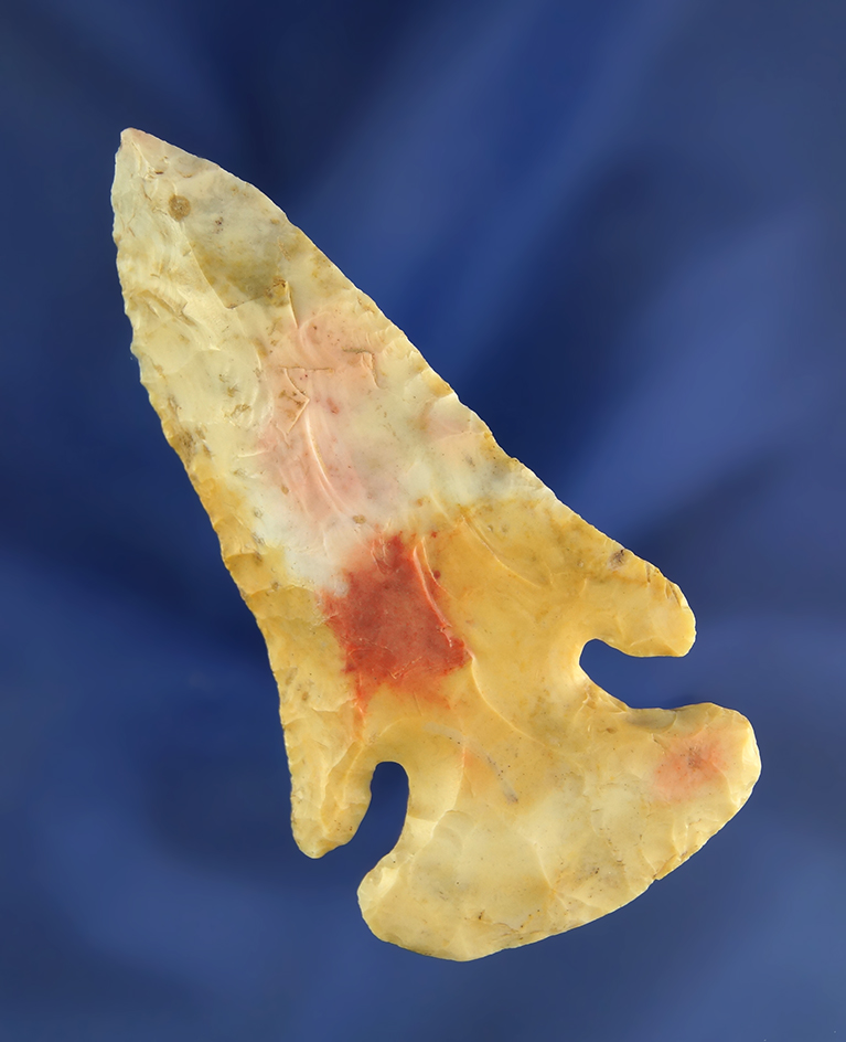 Exceptional color and quality on this 2 13/16" Archaic Thebes Bevel found in Franklin Co.,  Ohio.