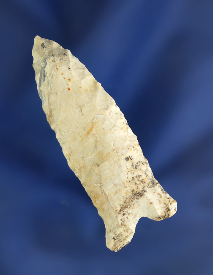 2 3/16" Paleo Beaver Lake made from gray and white mottled chert.