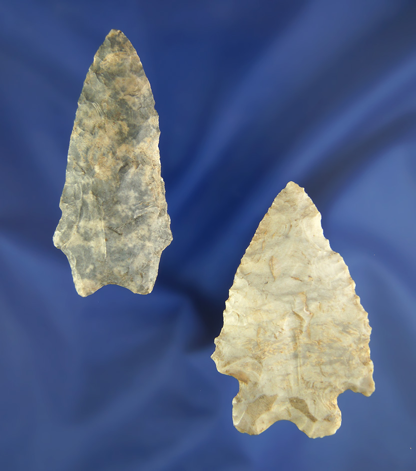 Pair of Ohio Arrowheads including a 2 5/8" Coshocton Flint Transitional  Paleo point.
