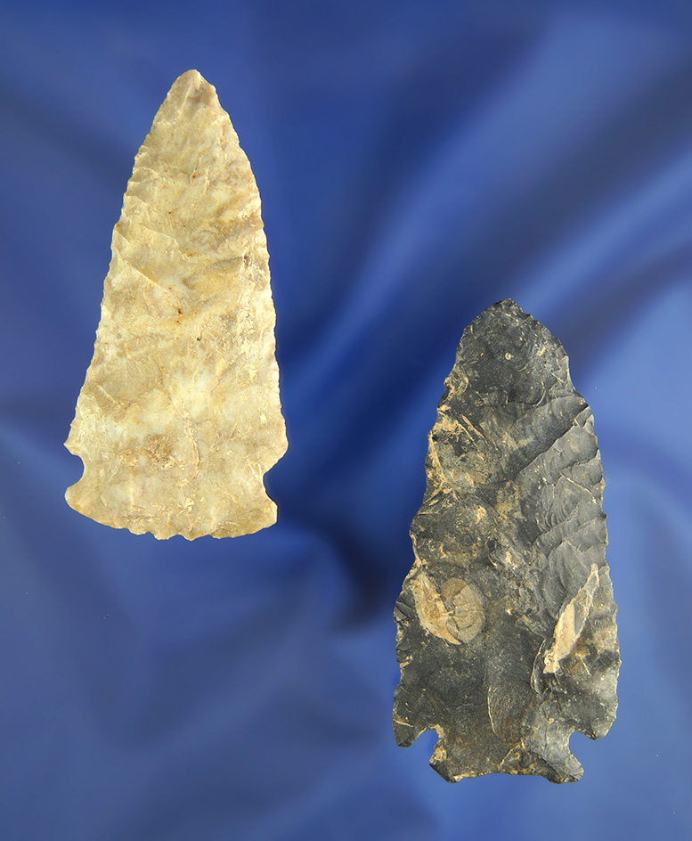 Pair of Ohio arrowheads including a 2 11/16" Flint Ridge Flint Meadowood.