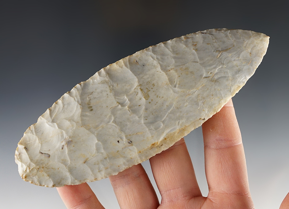 Large 5 9/16" Flint Ridge Flint Adena Blade found in Hamilton Co., Ohio. Ex. Max Shipley.