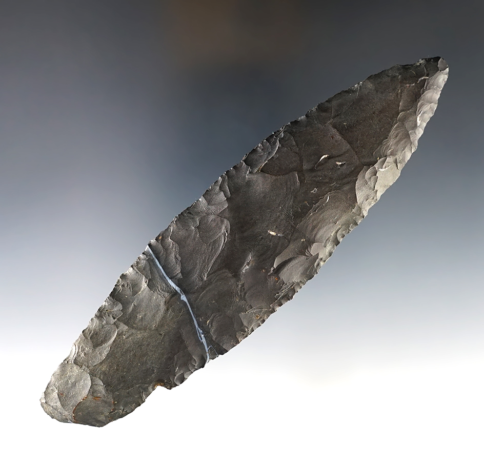 Large 6 15/16" Knife - nice "lightening line". Found in Licking Co., Ohio. Bennett COA.