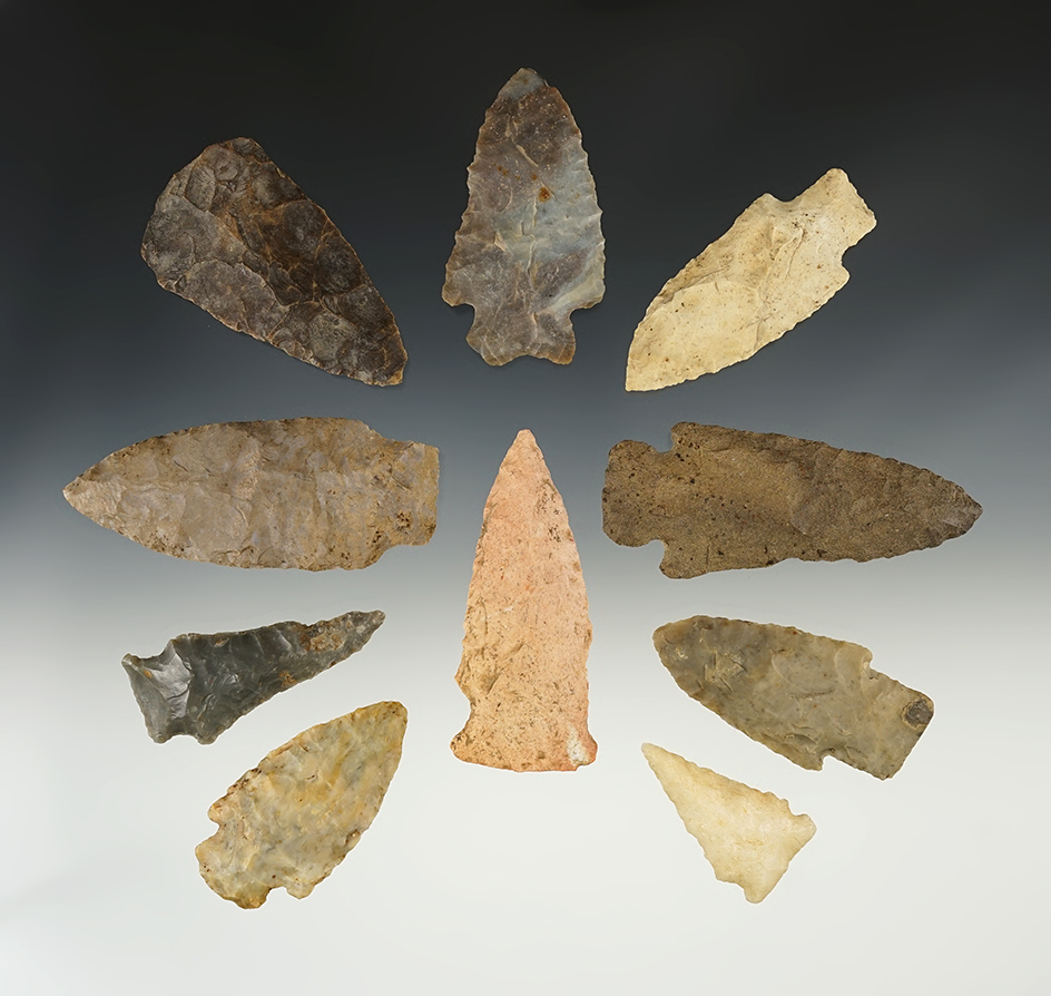 Set of 10 points found in the Kentucky/Tennessee area. All are in good condition.