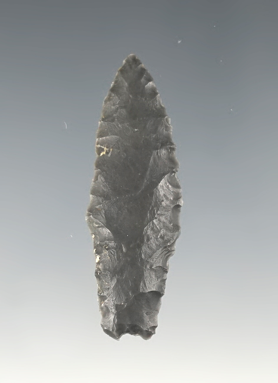 Well patinated 1 11/16" Stemmed point found in Eastern Oregon.