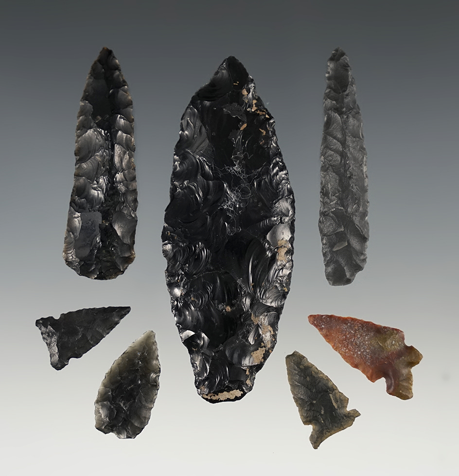 Set of 7 assorted Oregon points. The largest is 2 7/8".