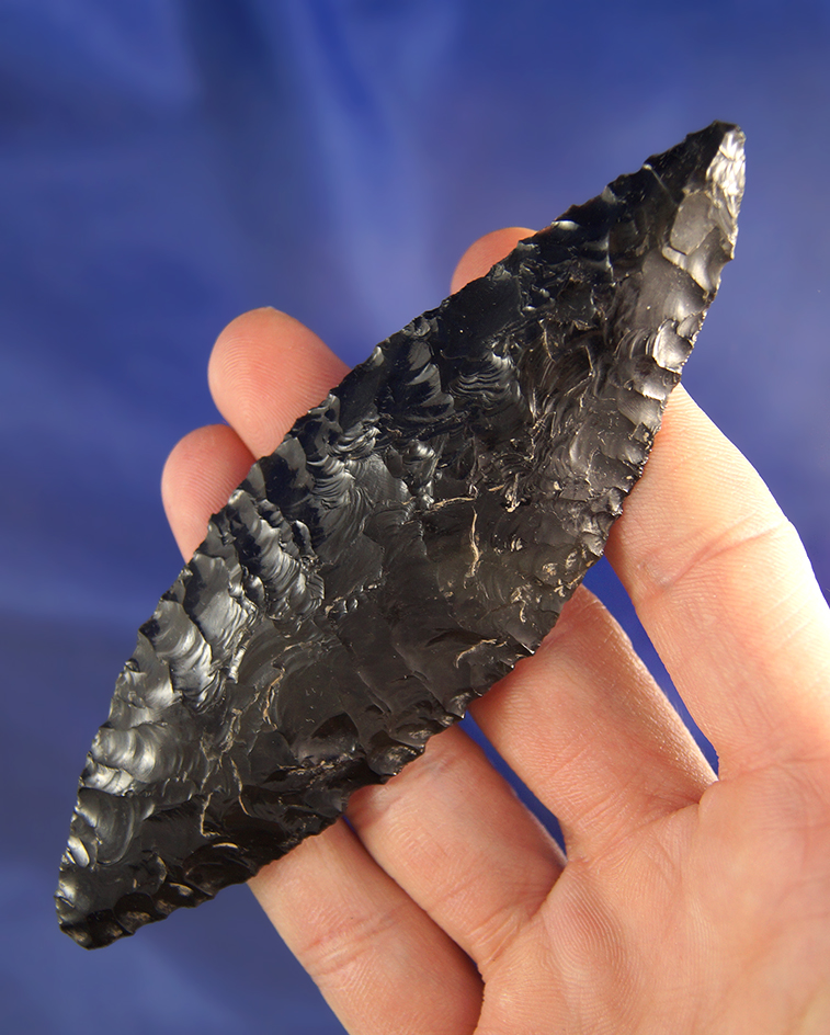 Very nice 4 5/8" Bi-Pointed Obsidian Knife found in Oregon.