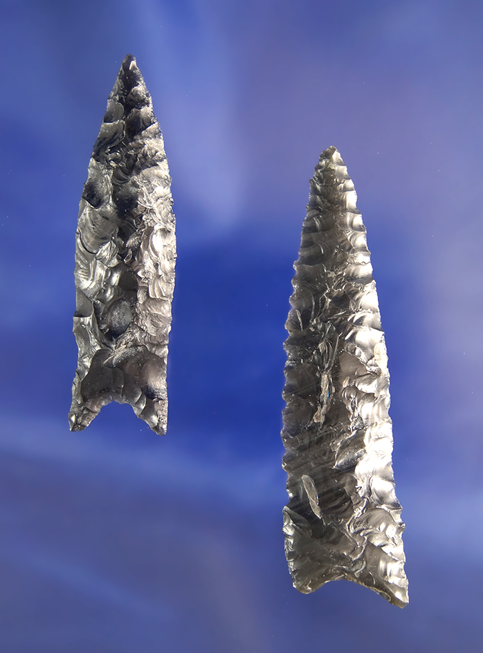 Pair of Obsidian Humboldt points made from Obsidian, largest is 2 9/16" found near Goose Lake, OR.
