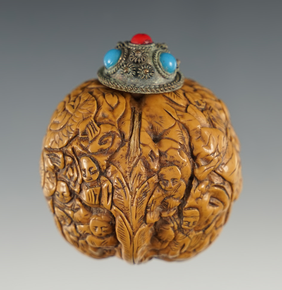 Highly decorated carved Nut Lime Container from Asia.
