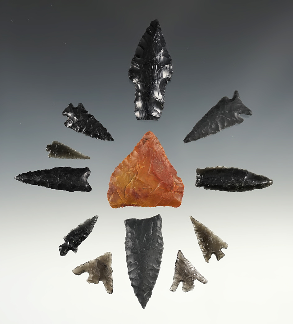Set of 12 nice points found in Oregon. The largest is 1 7/8".