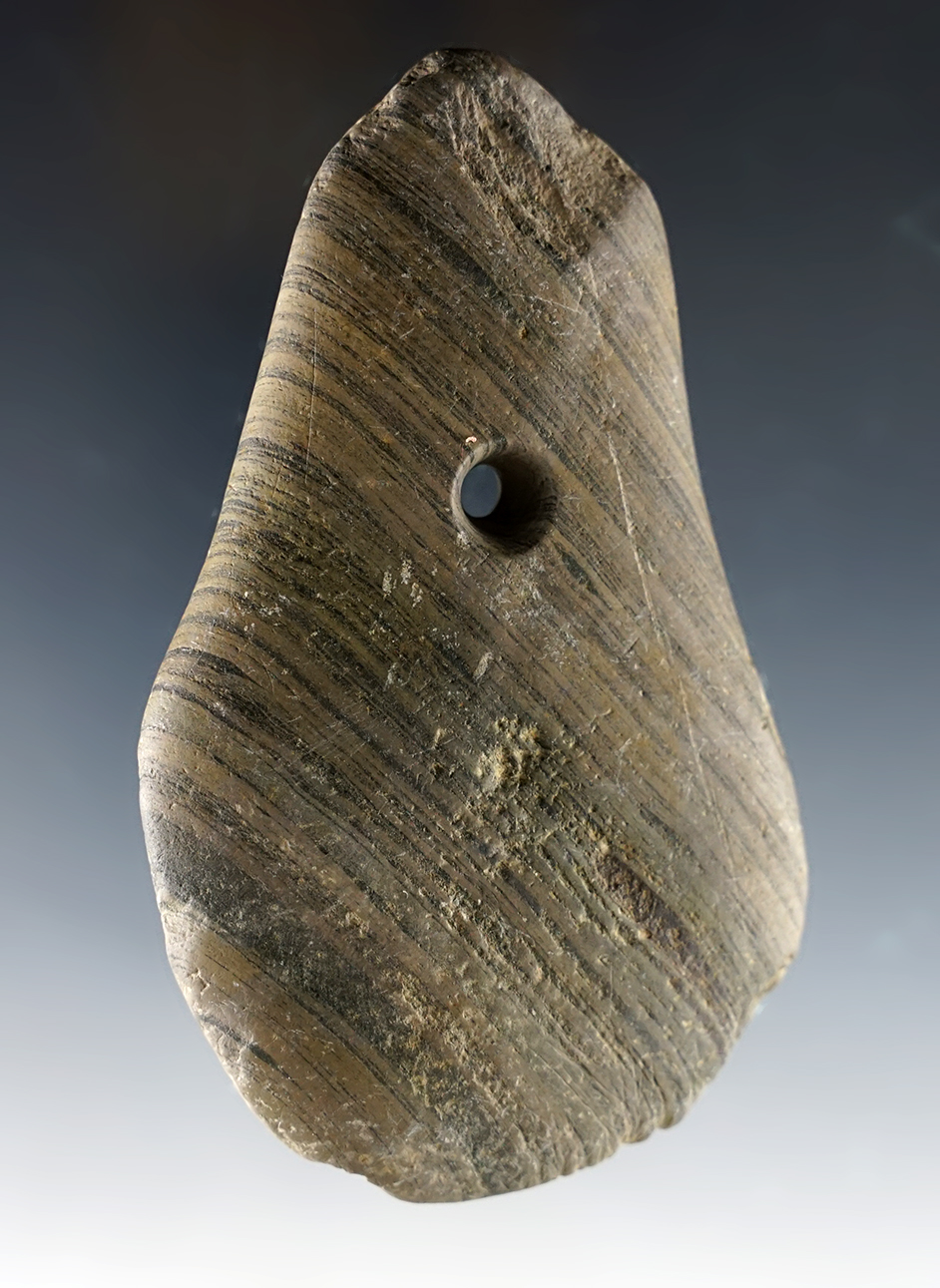 3 3/4" Banded Slate Pendant found in Montgomery Co., Ohio. Ex. Staley. Bennett COA.