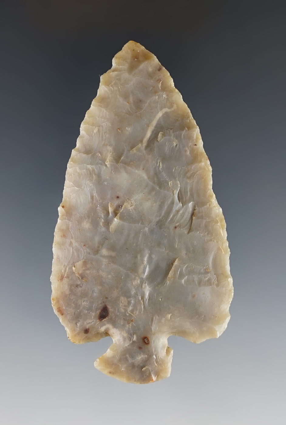 2 7/8" Dovetail made from patinated Flint Ridge Chalcedony. Found in Portage Co., Ohio.