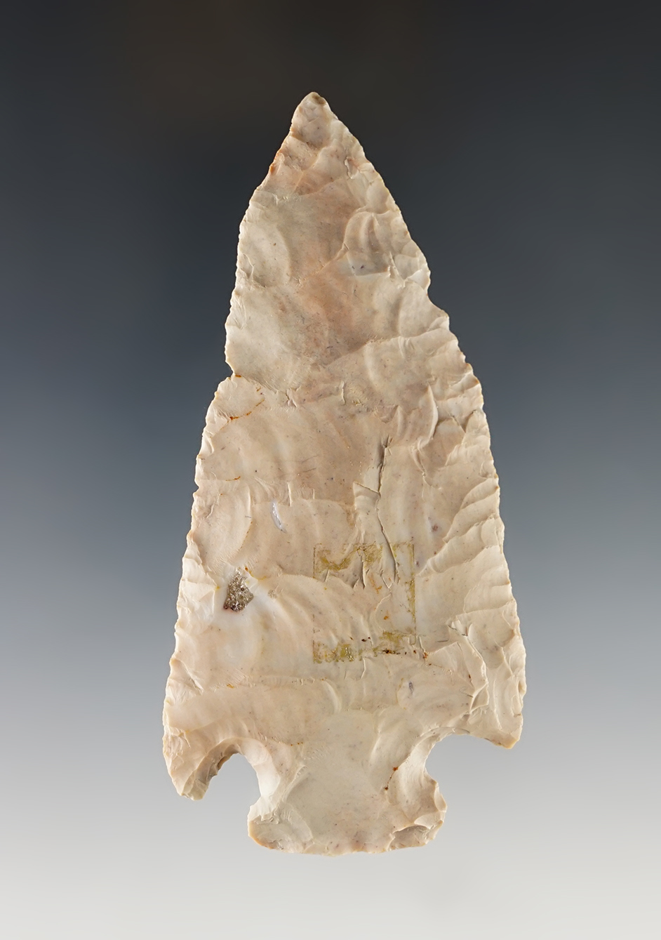 4" Archaic Cornernotch - Ohio. Made from pink and cream colored Flint Ridge Flint. COA.