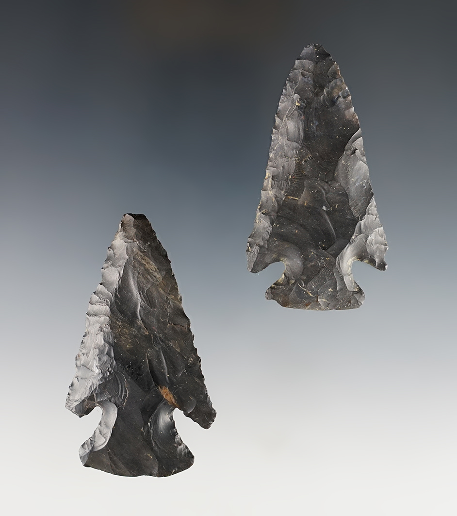 Pair of classic styled Ohio Bevels made from Coshocton Flint. The largest is 2 5/8".