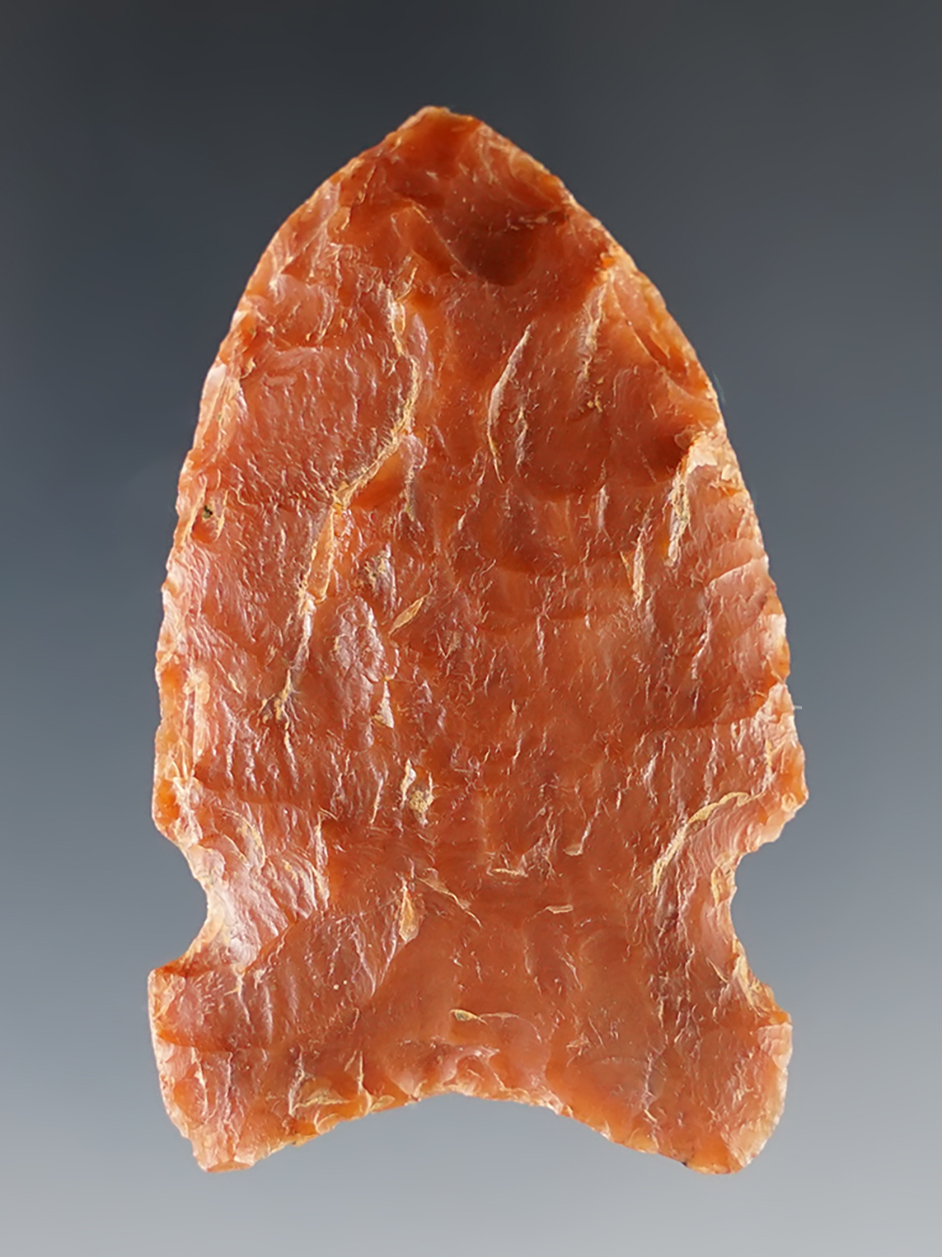 2 5/16" Archaic Sidenotch made from nicely colored red flint.  Midwestern U.S. Bennett COA.