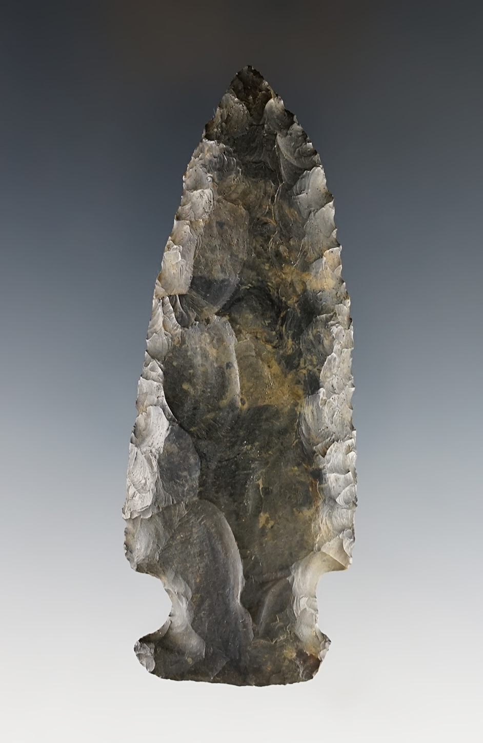 3 13/16" Archaic Ohio Sidenotch made from heavily patinated Coshocton Flint.