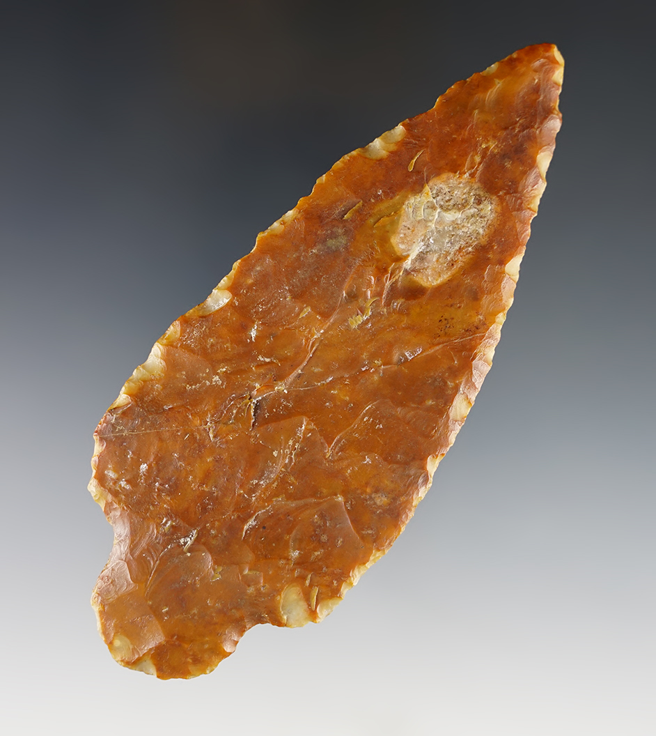 Large 4 13/16" Ohio Adena. This piece was picked up by a later culture and reworked for use.