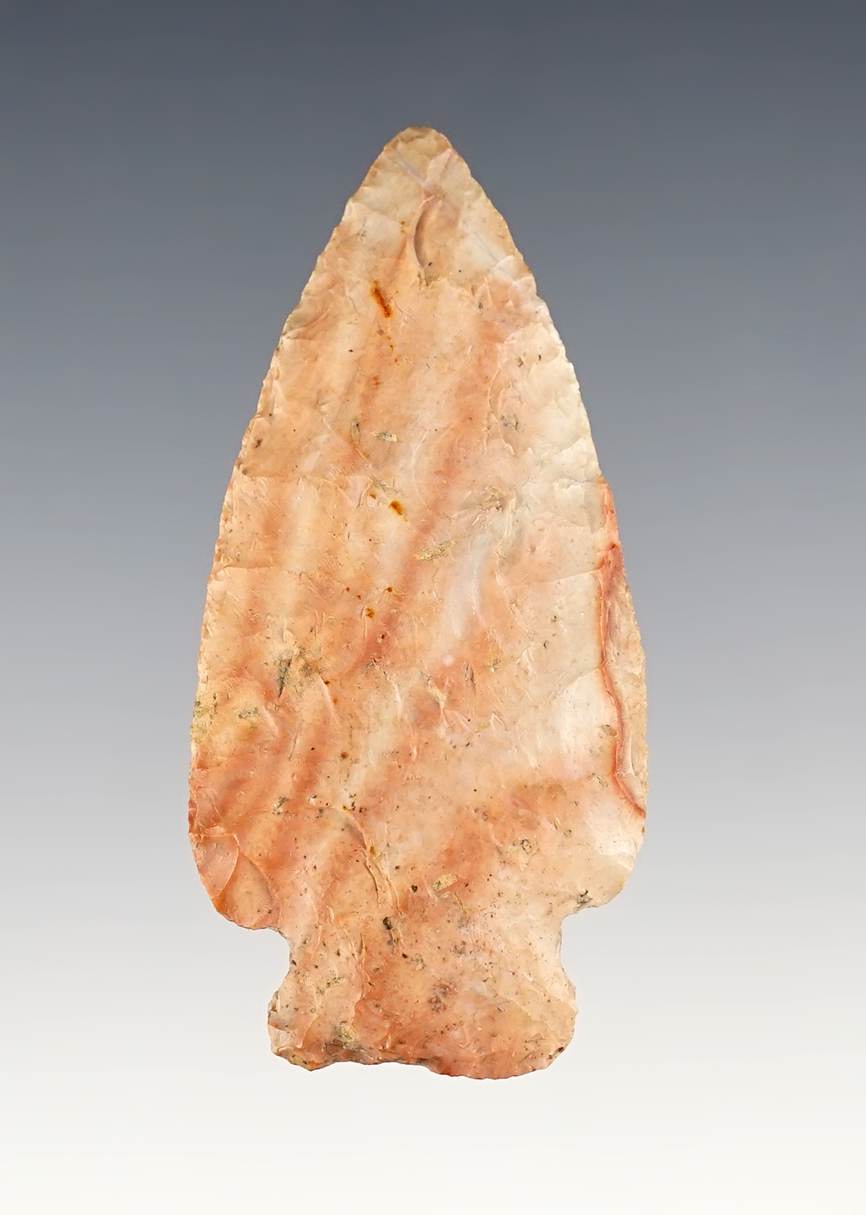 2 1/2" Ohio Archaic Cornernotched point made from colorful Flint Ridge Flint. Ex. Kenny McNeal.