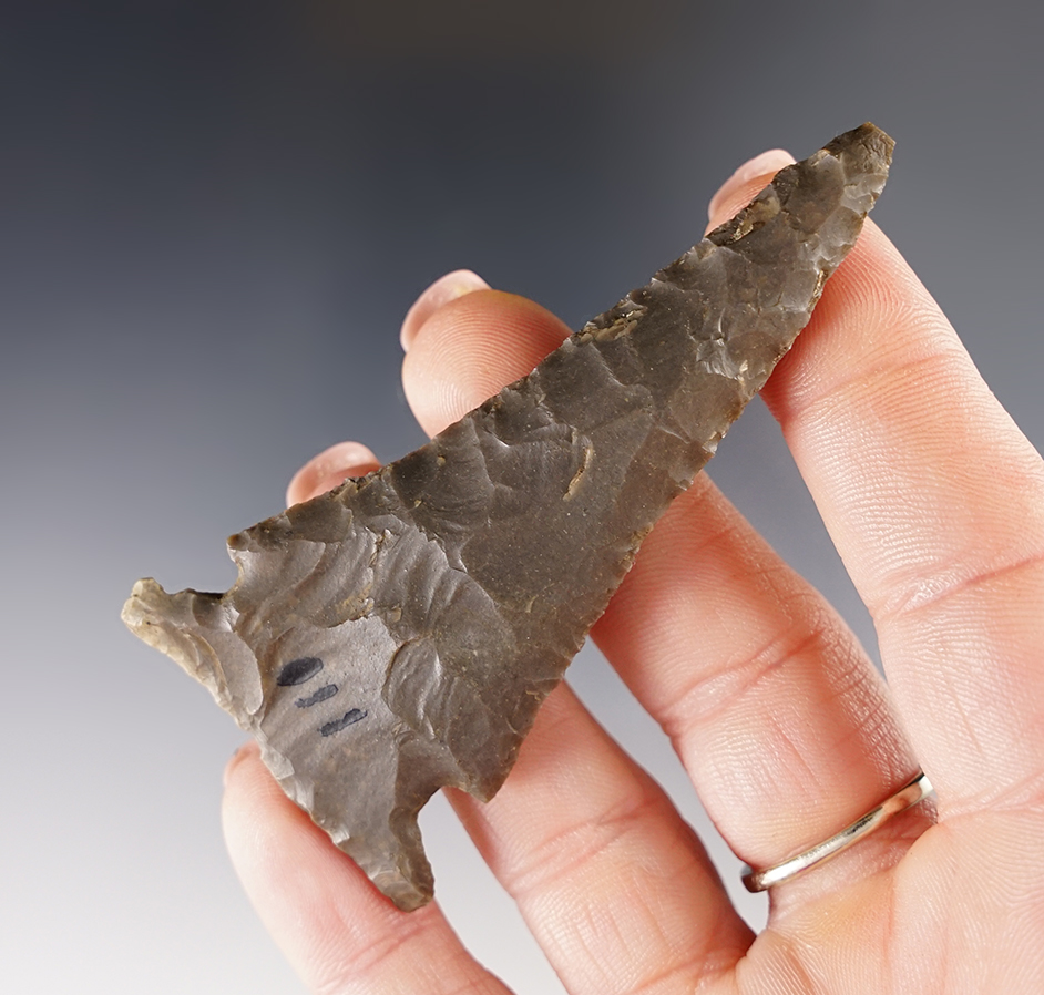 3 1/16" Meadowood made from Hornstone, found in Ohio. Ex. Kenneth McNeal. Davis G-9 COA. 