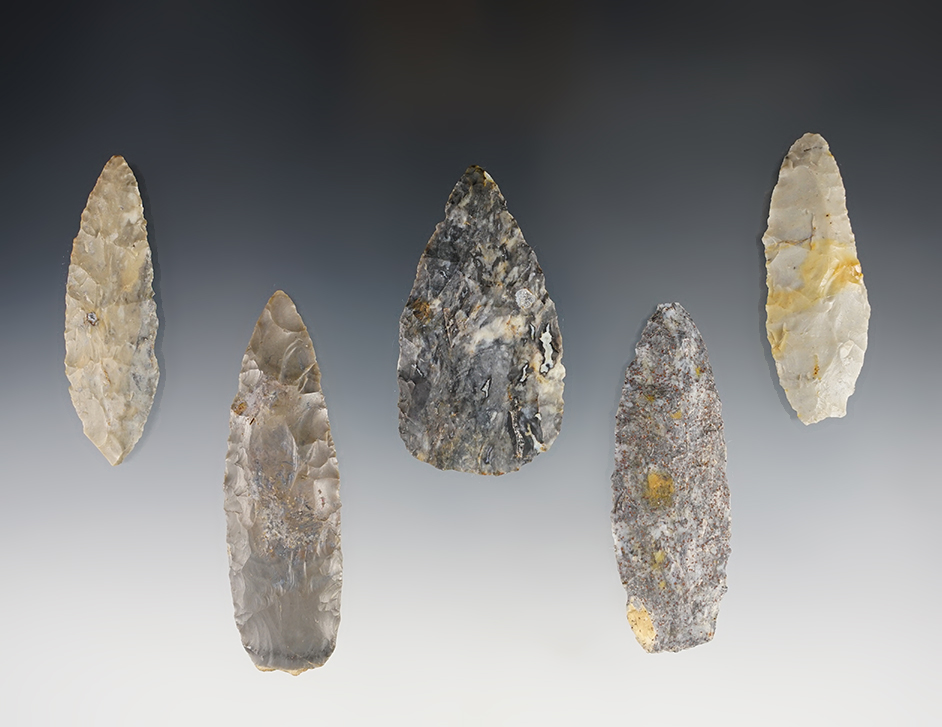 Set of 5 assorted Blades found in Ohio. The largest is 2 7/8".