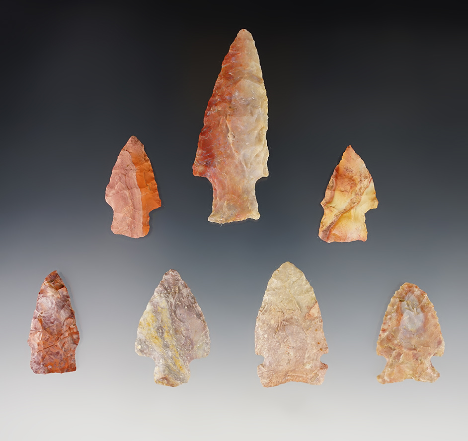 Set of 7 Colorful points found in various locations. The largest is 2 3/4".