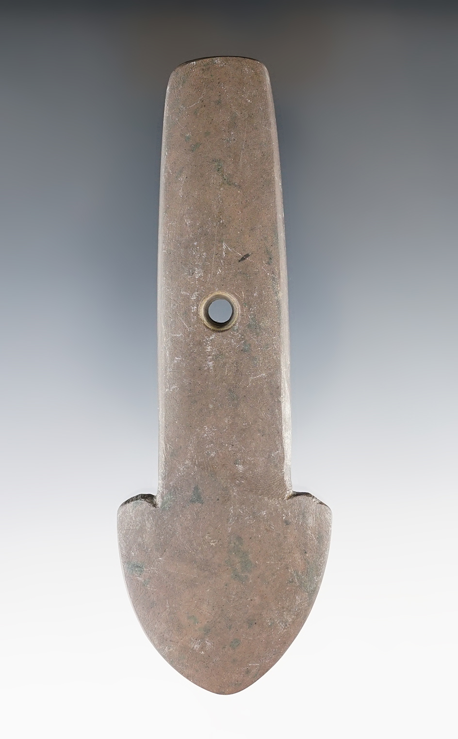 4 15/16" Adena Anchor Pendant - red and black Banded Slate. Found in Wood Co., Ohio. Davis COA.