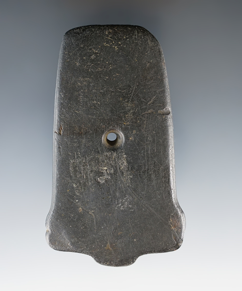 3 3/8" Hopewell Pendant made from black Slate. Found by Jim Snyder in Seneca Co., Ohio. Davis COA.