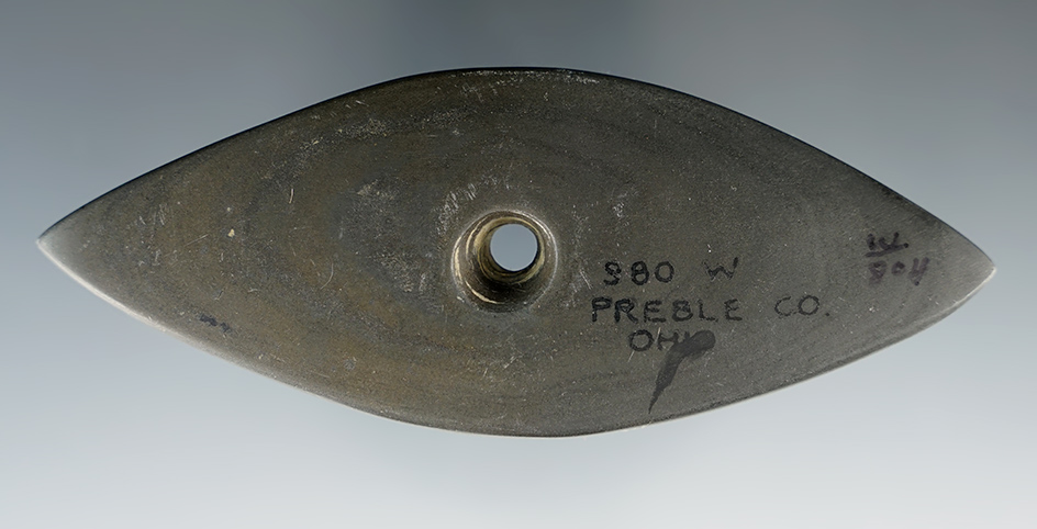 4 1/2" Woodland Bi-Pointed Pendant made from Slate. Found in Preble Co., Ohio. Ex. August Wehrle.