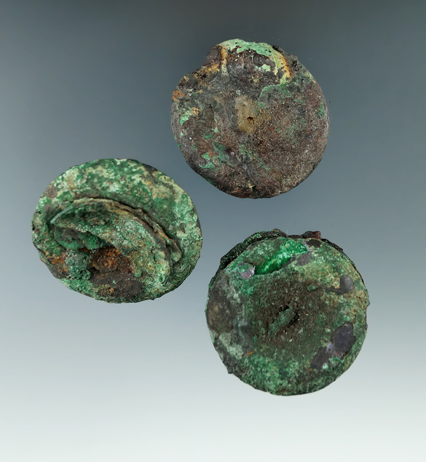 Exceptionally Rare! Pair of Hopewell Copper Earspools found in Ross Co., Ohio.  Largest is 1 5/8" di