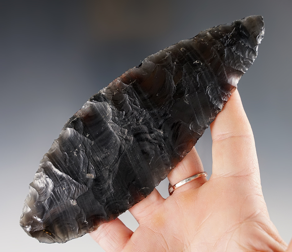 6 3/16" Double Flow Obsidian Blade found in the Great Basin region of the U.S. Finely made.