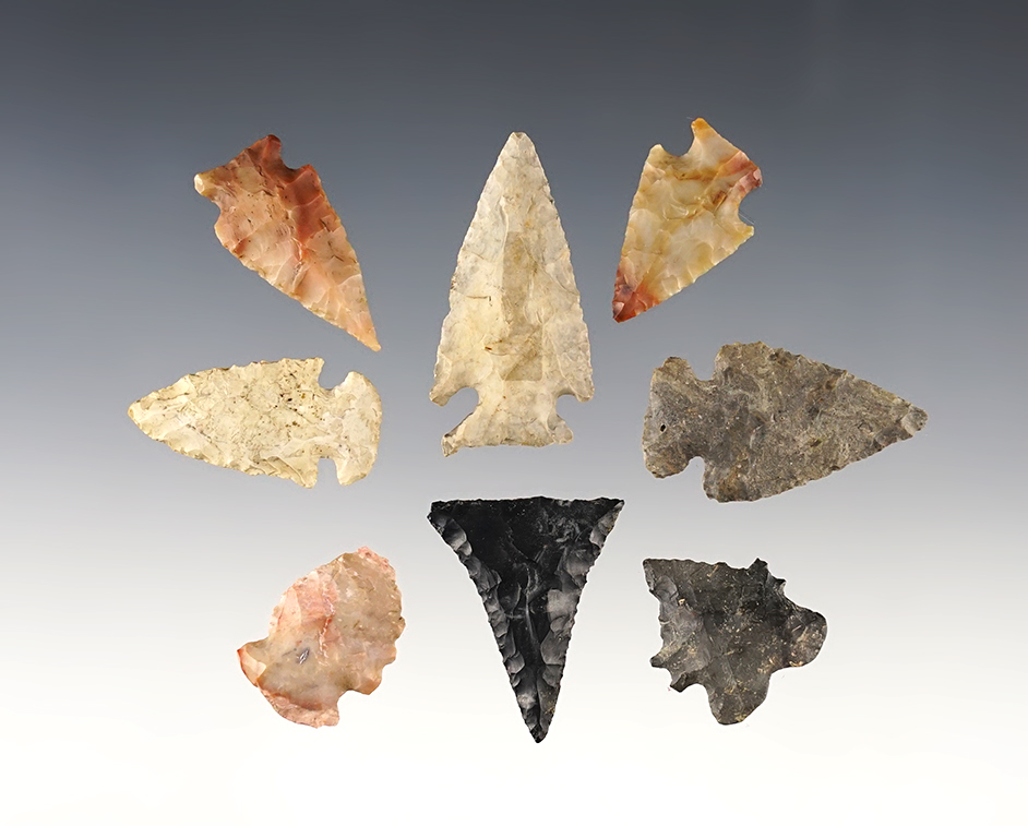Set of 8 Ohio points. Nice variety of types. The largest is 1 5/8".