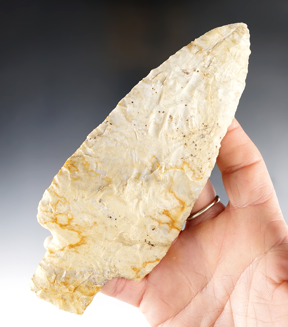 Large! 5 7/8" Adena with excellent flaking for size. Made from classically colored Plum Run Flint. Ohio. 