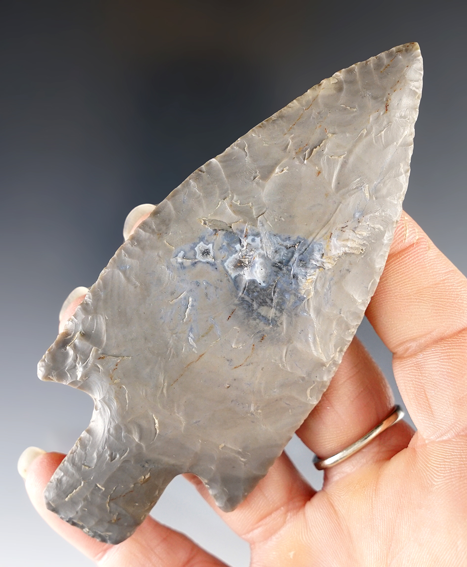 4 1/4" Adena made from Hornstone. Found in Greene Co., Indiana. Pictured in "Who's Who" #9!
