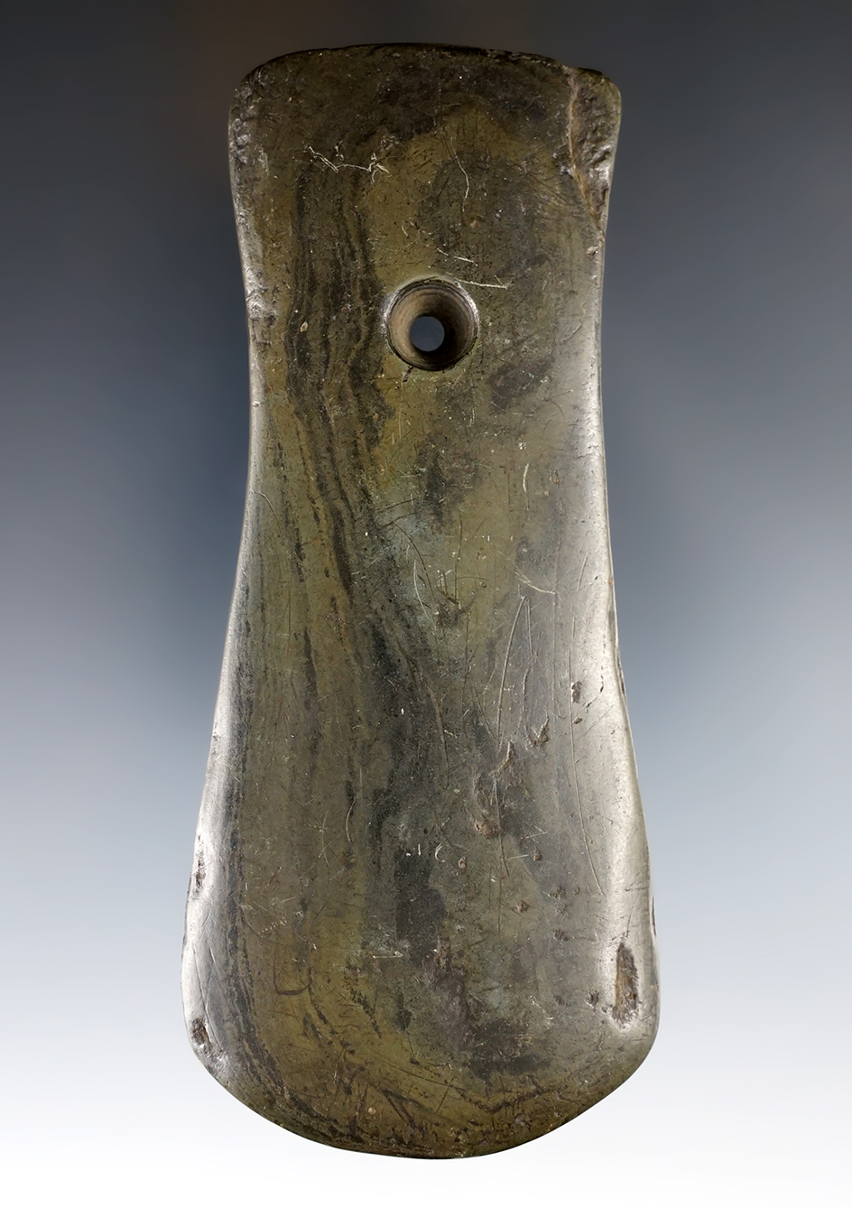 4 13/16" Adena Keyhole Pendant found in Medina Co., Ohio. Ex. George Kiefer, Jim Johnston.