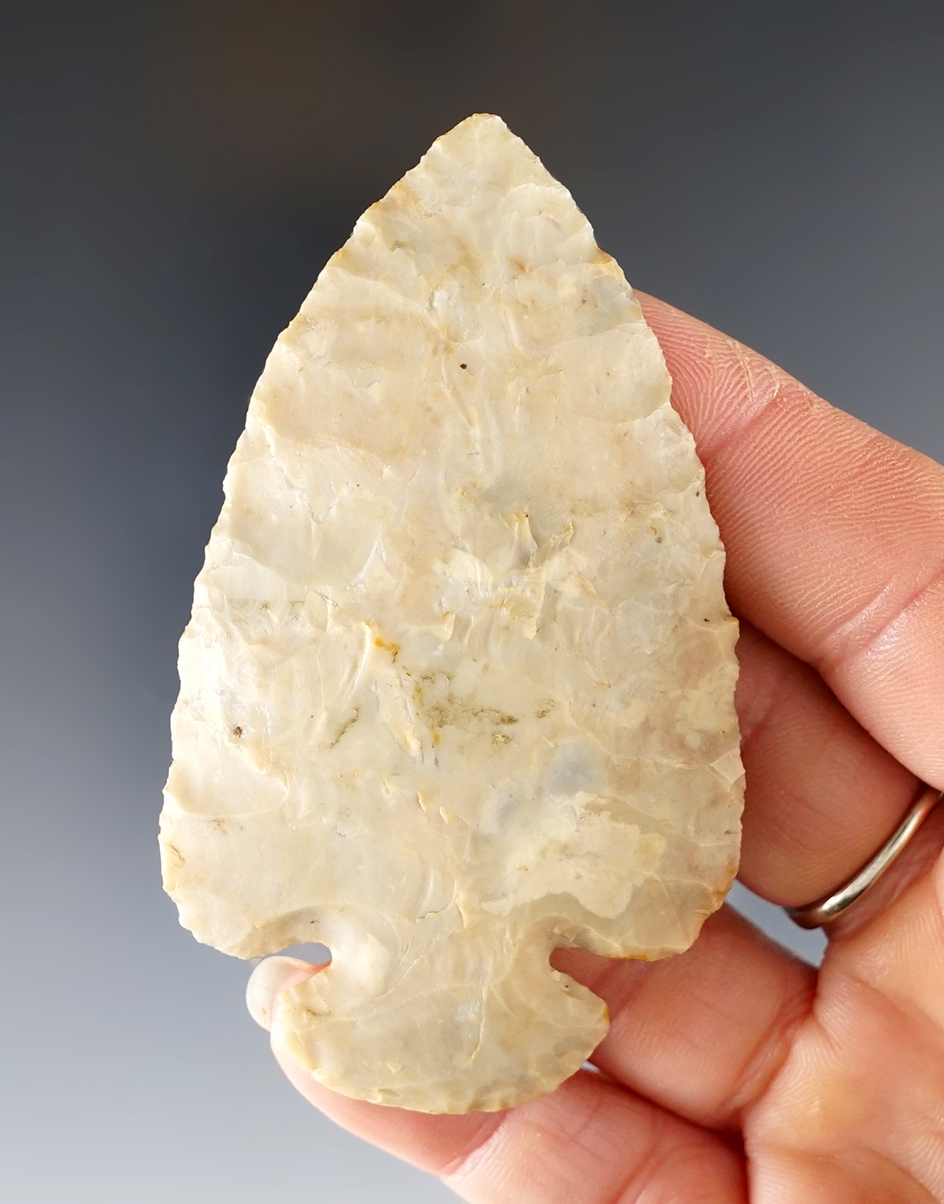 3 1/8" Archaic Dovetail made from cream Flint Ridge Flint. Found in Ohio. Ex. Tom Davis.