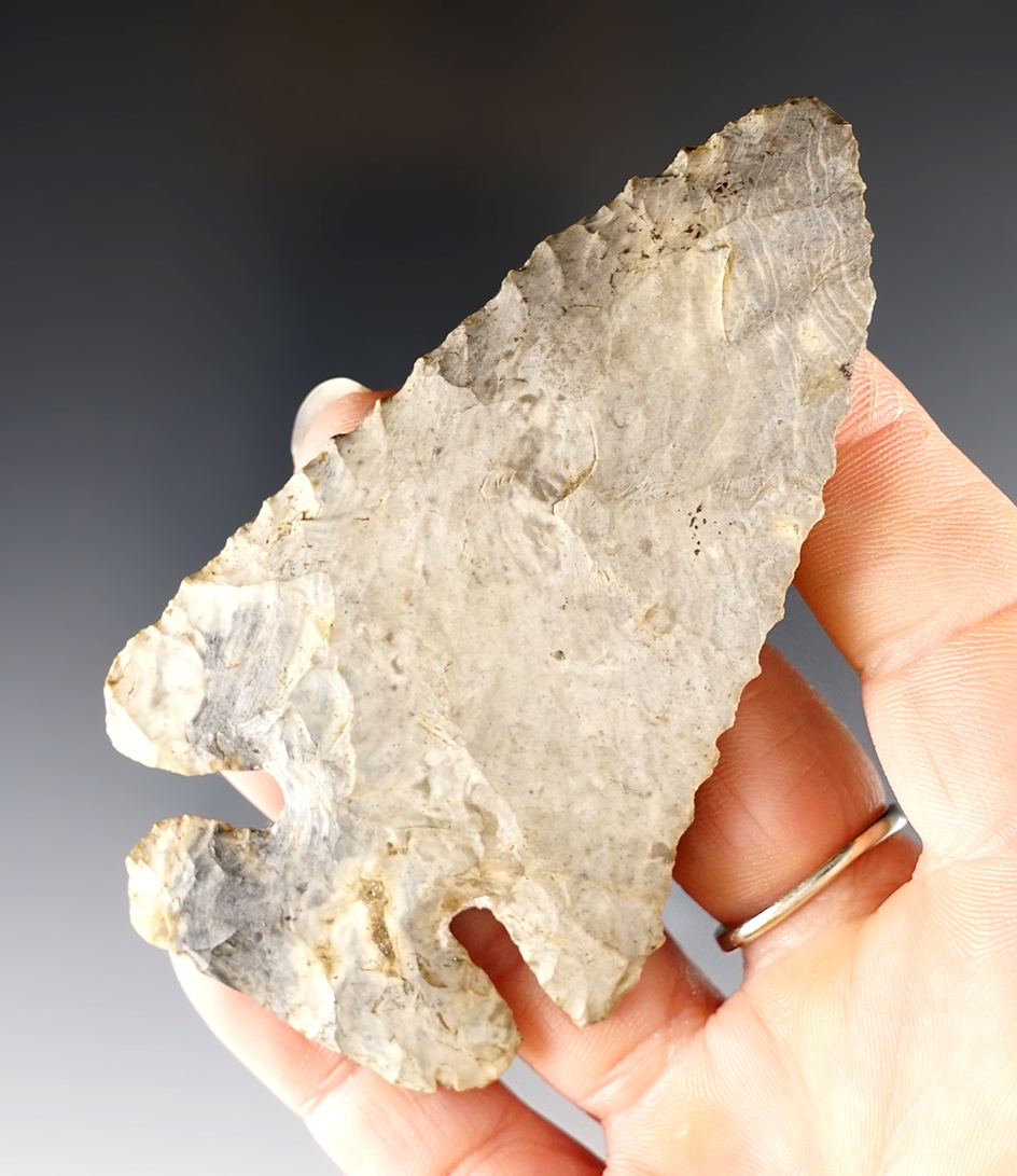 3 5/8" Archaic Thebes - Coshocton Flint. Found by Lenny Boch in Fayette Co., Ohio. 