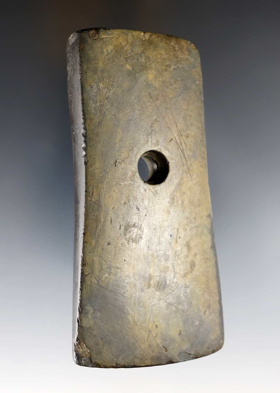 4 1/8" Adena Bell Pendant found in Lucas Co., Ohio. Pictured in "Who’s Who" #10, page 23. 