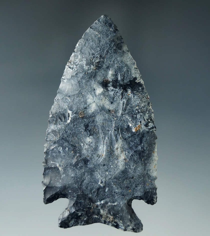 3 1/4" Intrusive Mound Cornernotch made from Coshocton Flint, found in Union Co., Ohio.
