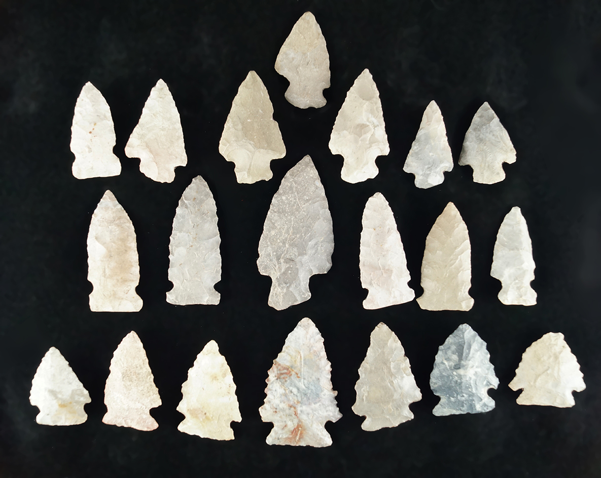 Set of 20 Assorted Ohio Arrowheads, largest is 2 1/4".