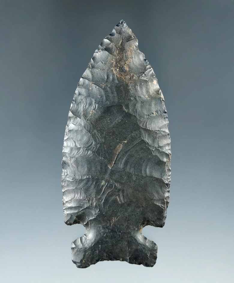 3 1/16" Raccoon Sidenotch that is thin and well flaked found in Delaware Co., Ohio. Pictured.