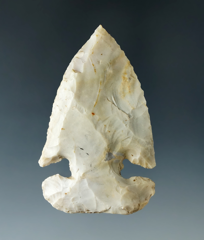 2 3/4" Archaic E-Notch found in Ross Co., Ohio. Pictured 4 times! Ex. Hubert Wachtel, Dick Coulter.