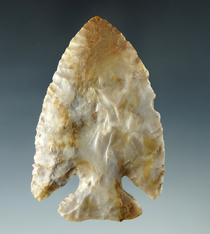 2 7/8" Archaic Thebes Deep Notch made from beautiful Flint Ridge Flint, found in Franklin Co., Ohio.