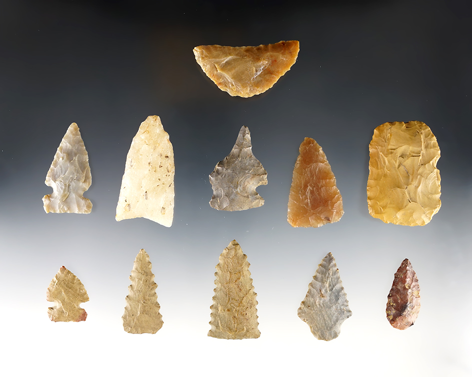 Set of 11 Points and Blades found in various locations. The largest is 1 7/8".