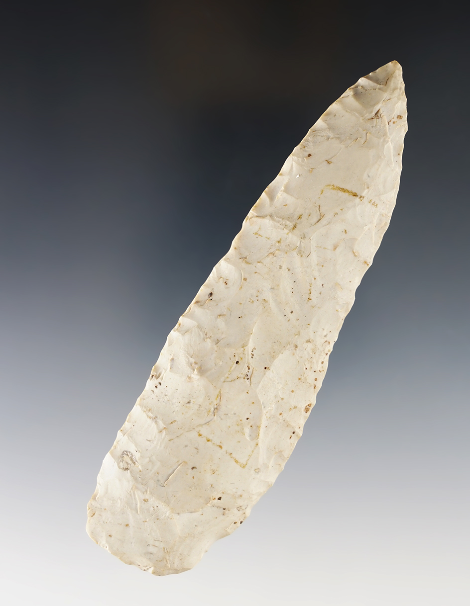 4 7/8" Knife made from patinated Flint Ridge Flint. Pickaway Co., Ohio. Ex. Don Casto collection.