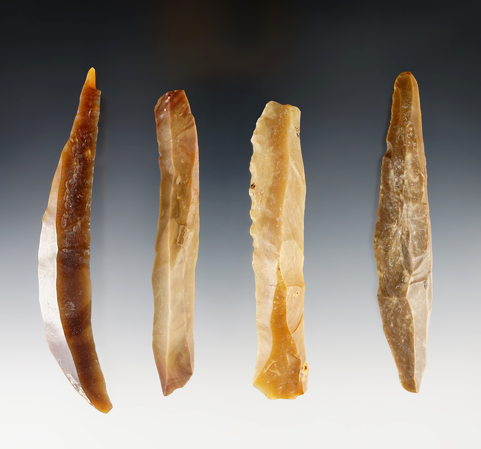 Set of 4 Prismatic Blades found in the Dordogne Region of France. The largest is 4 5/16".